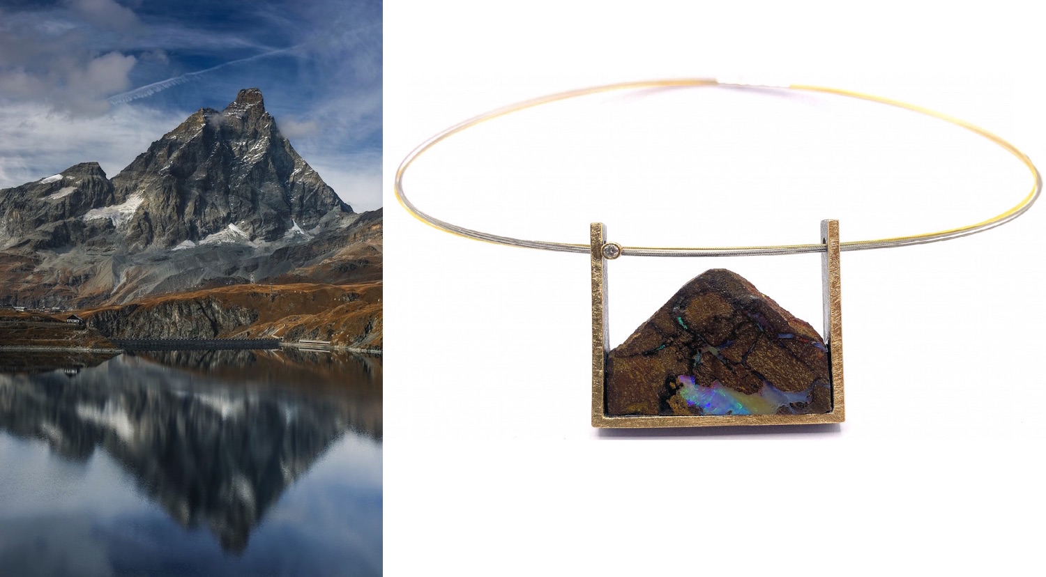 &quot;landscapes&quot; opal mountain pendant with diamond in silver and gold