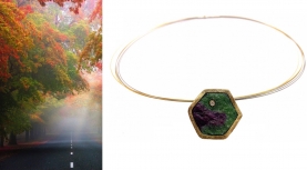 HEXAGONAL ROUGH RUBI ZOISITE PENDANT WITH DIMOND IN SILVER AND GOLD