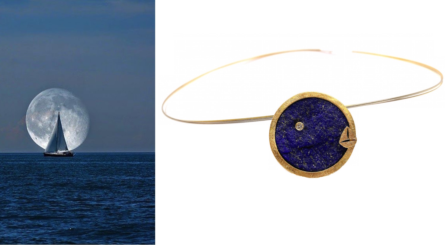 &quot;jewels of the sea&quot; round rough lapislazuli pendant in silver and gold