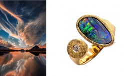 OVAL AUSTRALIAN BOULDER OPAL RING WITH DIAMOND IN GOLD