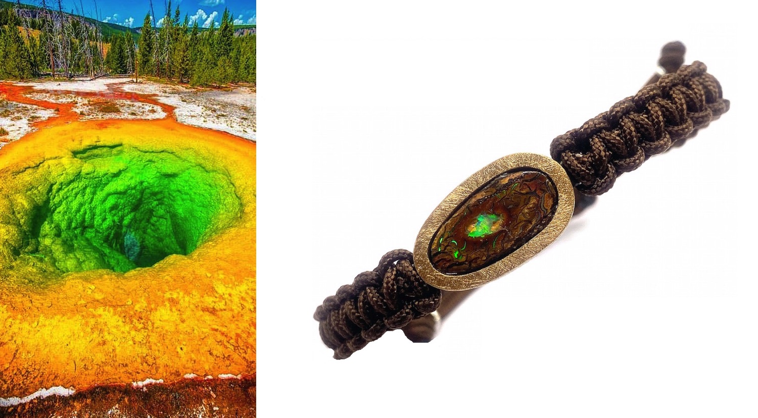 braÇalet opal boulder oval ull verd macramÉ marrÓ plata or