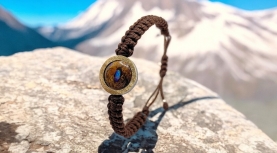 BRAZALETE OPALO AUSTRALIANO REDONDO MACRAMÉ MARRON PLATA ORO