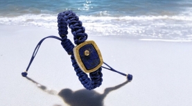BRAZALETE LAPISLAZULI BRUTO RECTANGULAR BRILLANTE PLATA ORO MACRAME AZUL MARINO