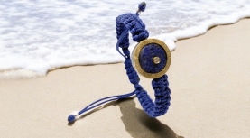 BRAZALETE LAPSILAZULI BRUTO REDONDO BRILLANTE MACRAME AZUL MARINO PLATA ORO