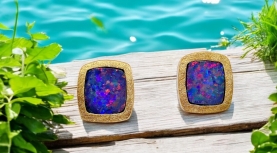 PENDIENTES OPALOS DOUBLET RECTANGULARES MULTICOLOR PLATA ORO