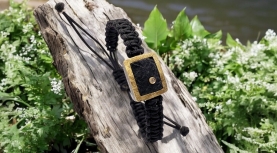 BRAZALETE TURMALINA NEGRA RECTANGULAR BRUTO BRILLANTE MACRAME NEGREO PLATA ORO