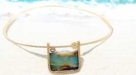 COLGANTE JOYAS DEL MAR OPALO AZUL BRILLANTE Y VELERO PLATA ORO