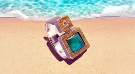 ANILLO OPALO AZUL ANDINO CUADRADO BRILLANTE PLATA ORO