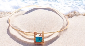 COLGANTE JOYAS DEL MAR OPALO AZUL ANDINO, VELERO Y BRILLANTE PLATA ORO