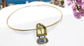 COLGANTE HELIODORO Y AGUAMARINA PLATA ORO