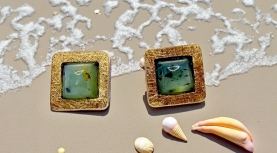 PENDIENTES OPALO AZUL PERUANO CUADRADOS PLATA ORO