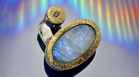 ANILLO PIEDRA LUNA BRUTO OVAL BRILLANTE PLATA ORO