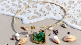 COLGANTE JOYAS DEL MAR OPALO AZUL PERUANO DENDRÍTICO BRILLANTE PLATA ORO