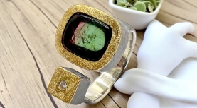 ANILLO TURAMLINA BICOLOR RECTANGULAR BRILLABTE PLATA ORO