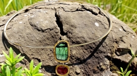 COLGANTE DOBLE TURMALINA VERDE LARGA Y ROSA PLATA ORO