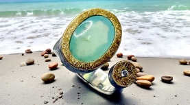 ANILLO OPALO AZUL OVAL PERUANO BRILLANTE PLATA ORO