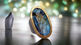 OVAL ROUGH LABRADORITE RING IN SILVER AND GOLD