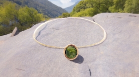 ROUND ROUGH PERIDOT PENDANT IN SILVER AND GOLD