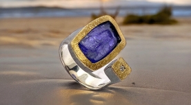 ANILLO TANZANITA BRUTO RECTANGULAR BRILLANTE PLATA ORO