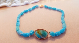 ROUG AMAZONITE NECKLACE WITH REVERSIBLE BLUE PERUVIAN OPAL IN GOLD