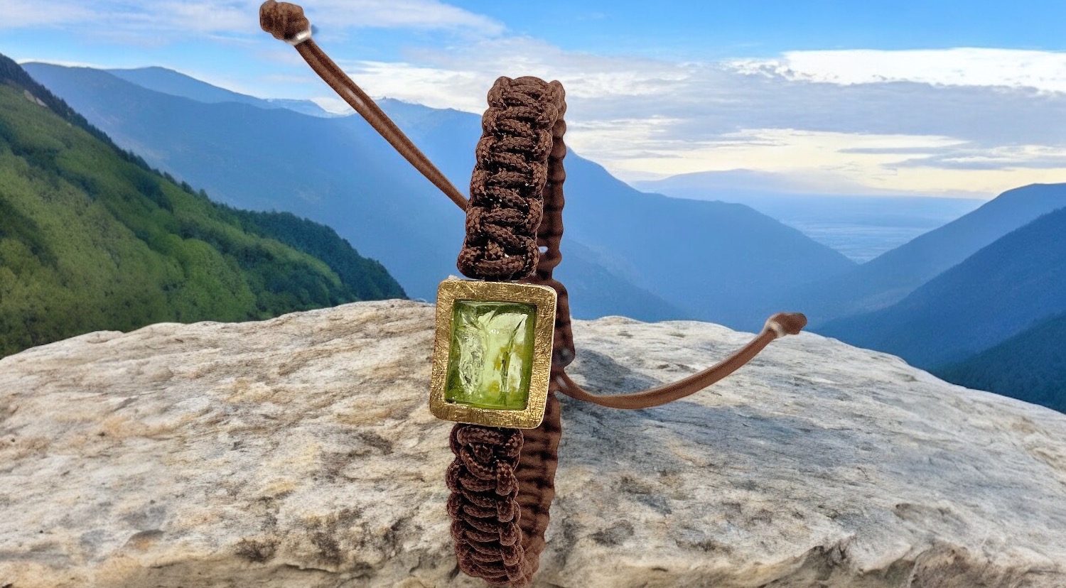 brazalete olivina bruto rectangular plata oro macramÉ marrÓn