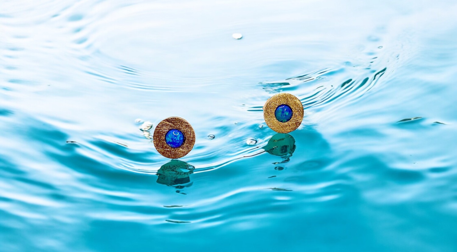 round blue opal earrings in gold