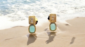 PENDIENTES OPALO AZUL RECTANGULAR ANDINO 2 BRILLANTES ORO