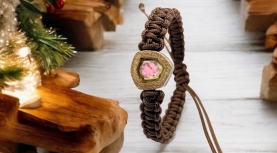 BRAZALETE TURMALINA WATERMELON PLATA ORO MACRAME MARRON