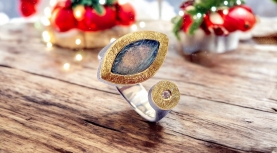 ANILLO LABRADORITA BRUTO HOJA BRILLANTE PLATA ORO