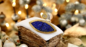 ANILLO LAPISLAZULI BRUTO HOJA BRILLANTE PLATA ORO