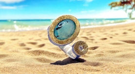 OVAL ANDEAN BLUE OPAL RING WITH DIAMOND IN SILVER AND GOLD