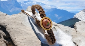 OVAL MEXICAN FIRE OPAL BROWN MACRAMÉ BRACELET IN SILVER AND GOLD