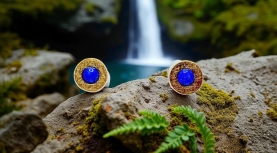 PURPLE SMALL ROUND BOULDER OPAL EARRINGS IN SILVER AND GOLD