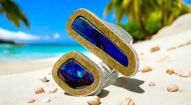DOUBLE AUSTRALIAN BOUDER OPAL RING IN SILVER AND GOLD