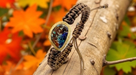 MULTICOLOR BOULDER OPAL BROWN MACRAME BRACELET IN SILVER AND GOLD