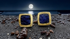 SQUARED ROUGH LAPISLAZULI EARRINGS IN SILVER AND GOLD